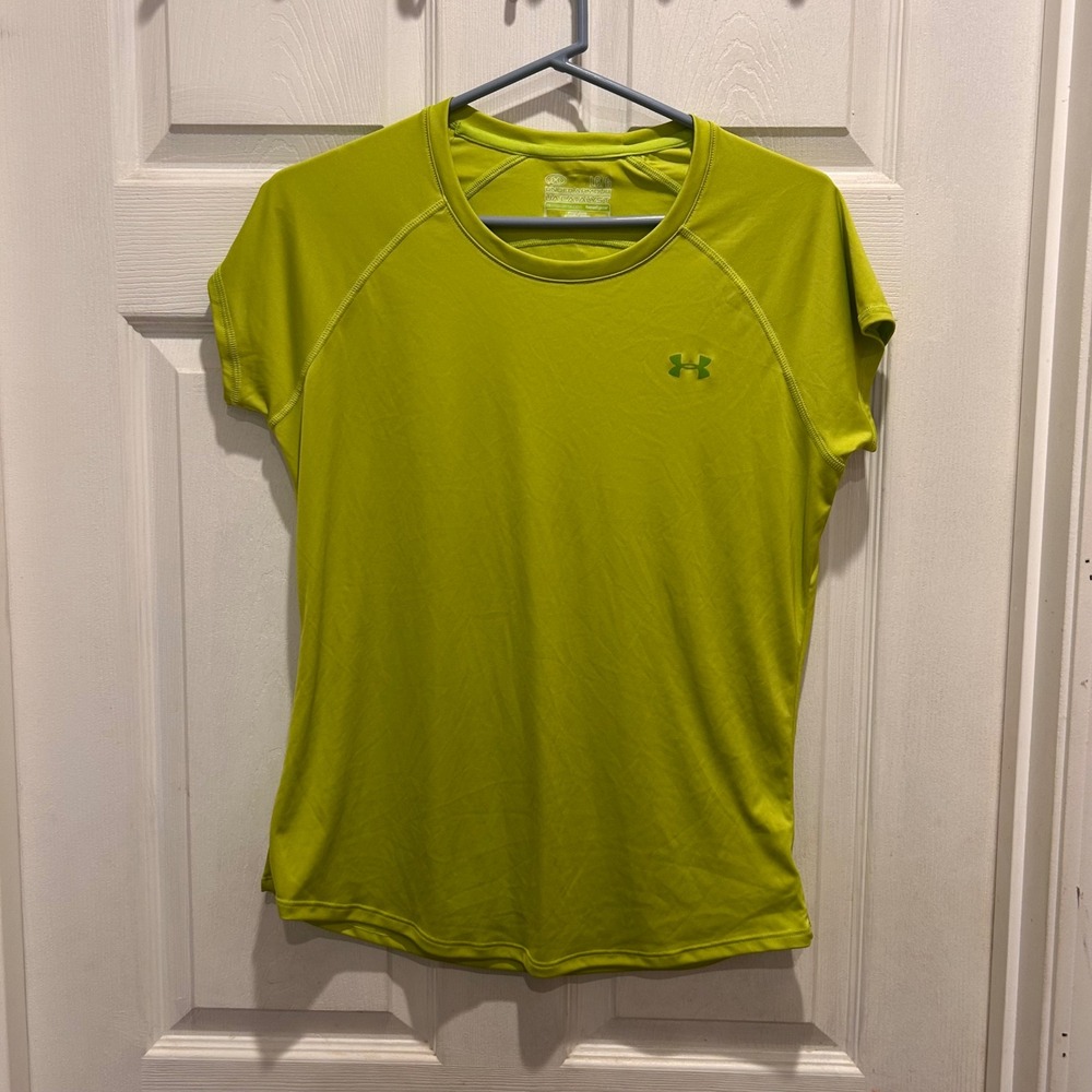 Under‎ Armour Heatgear UACatalyst Green Semi Fitted Short Sleeve Shirt Women's L
